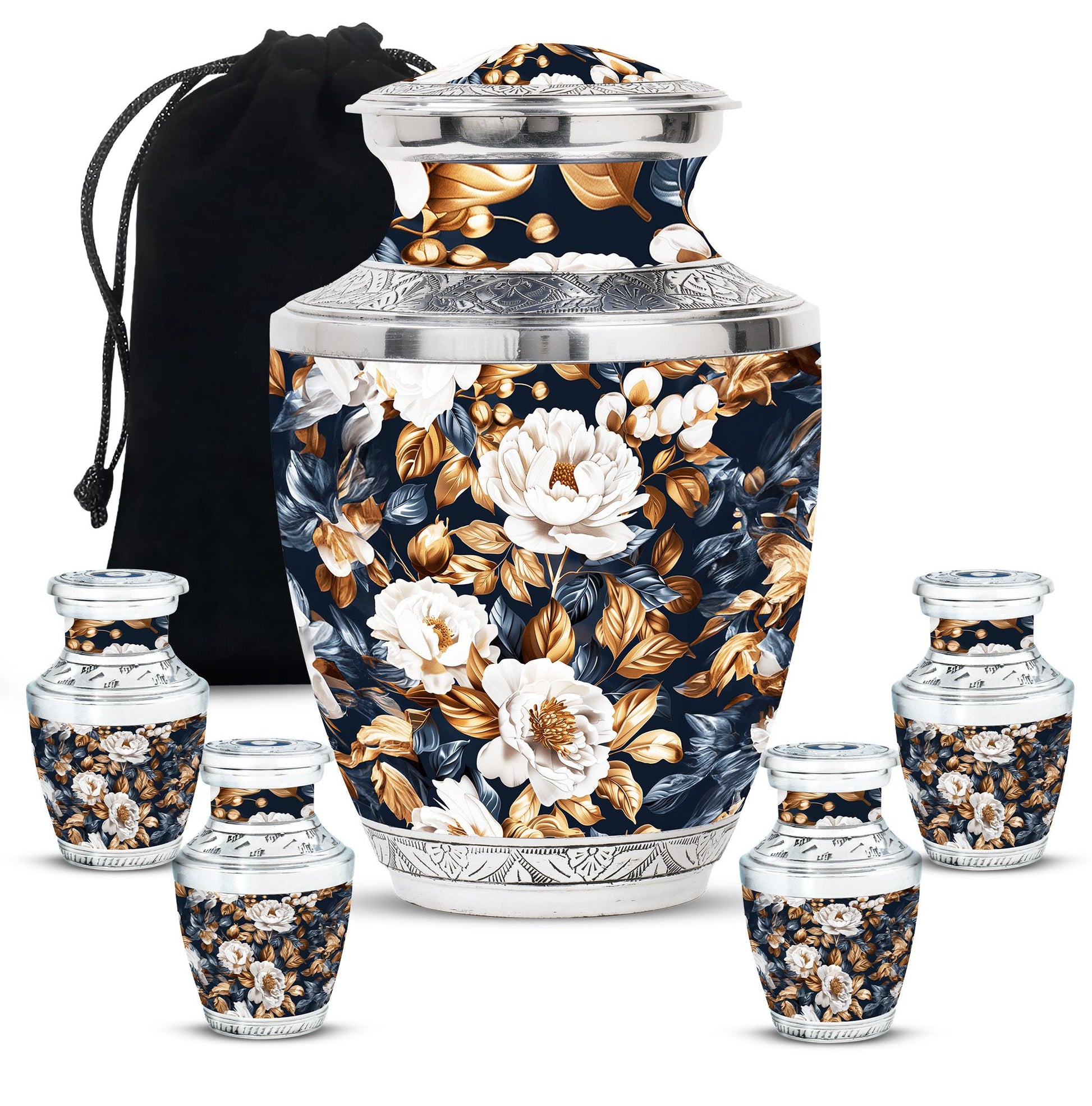Flowers Theme Large Urn With 4 Keepsake Urn
