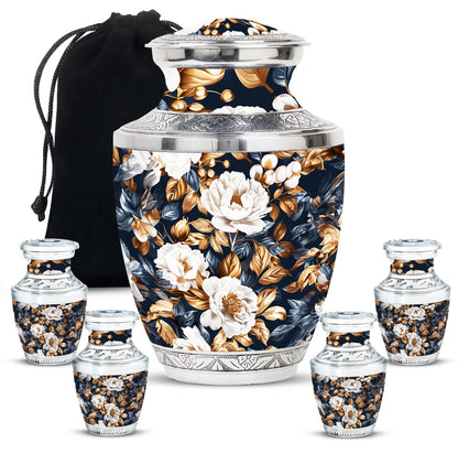Flowers Theme Large Urn With 4 Keepsake Urn