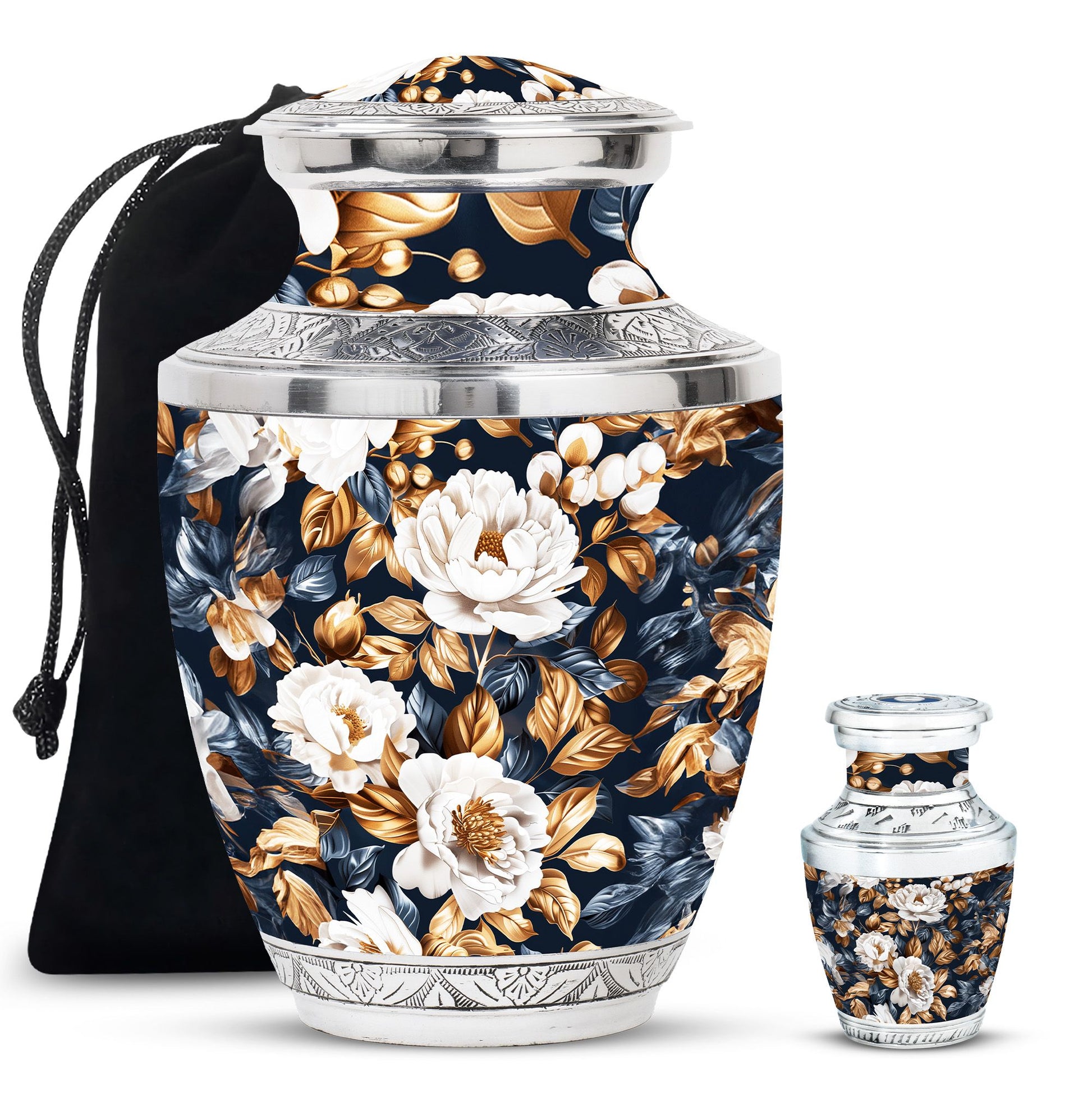 Flowers Theme Large Urn With 1 Keepsake Urn