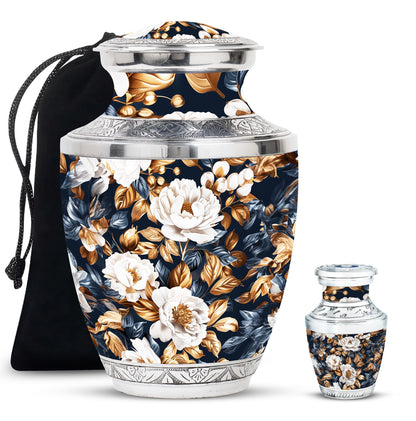 Flowers Theme Large Urn With 1 Keepsake Urn