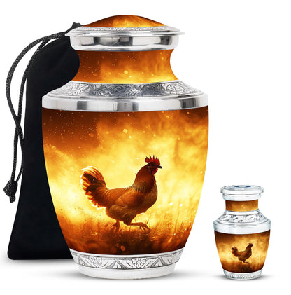 Chicken Theme Large Urn With 1 Keepsake Urn