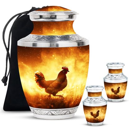 Chicken Theme Large Urn With 2 Keepsake Urn
