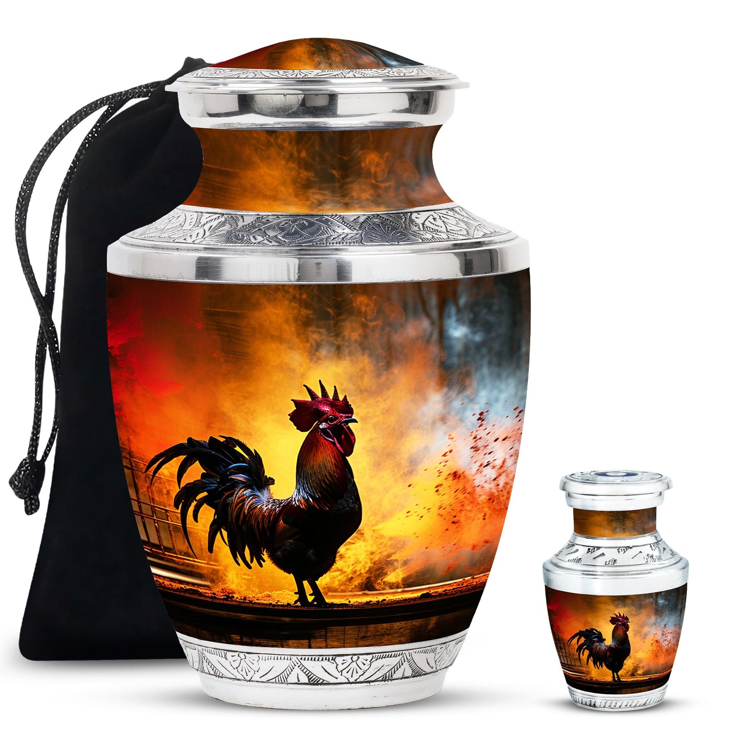 Chicken Theme Large Urn With 1 Keepsake Urn