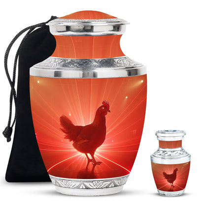 Chicken Theme Large Urn With 1 Keepsake Urn