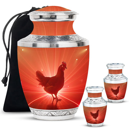 Chicken Theme Large Urn With 2 Keepsake Urn