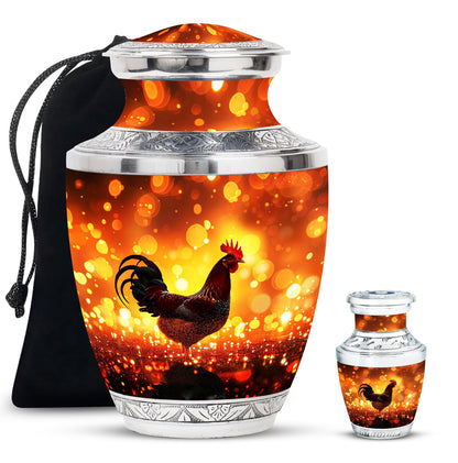 Chicken Theme Large Urn With 1 Keepsake Urn