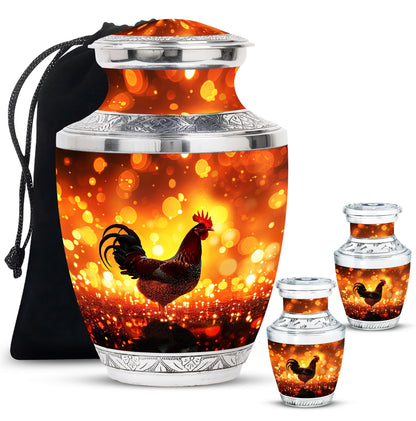 Chicken Theme Large Urn With 2 Keepsake Urn