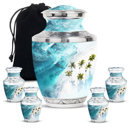 Beach Theme Large Urn With 4 Keepsake Urn