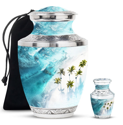 Beach Theme Large Urn With 1 Keepsake Urn