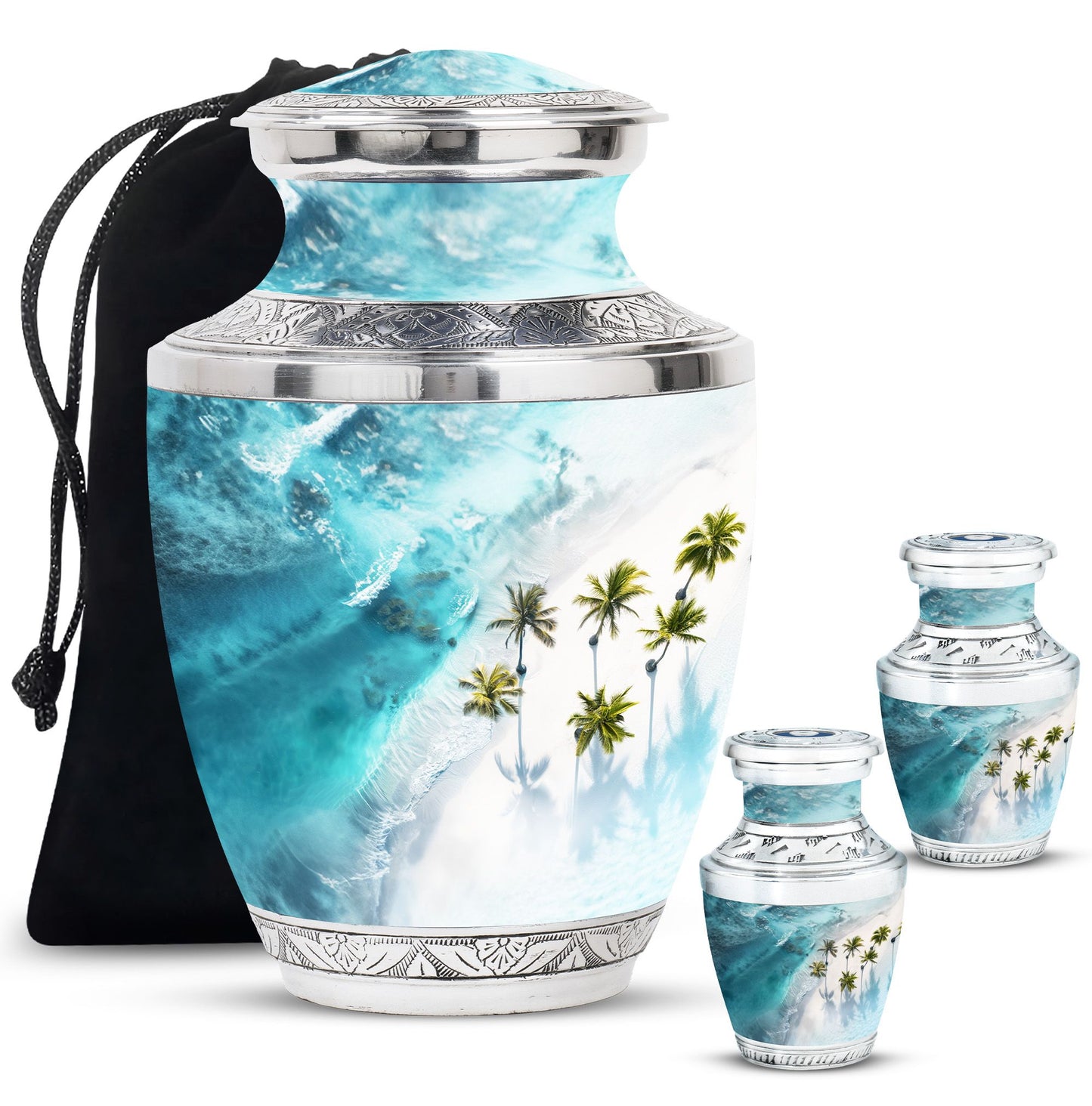 Beach Theme Large Urn With 2 Keepsake Urn