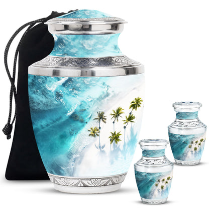 Beach Theme Large Urn With 2 Keepsake Urn