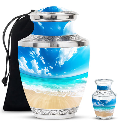 Beach Theme Large Urn With 1 Keepsake Urn