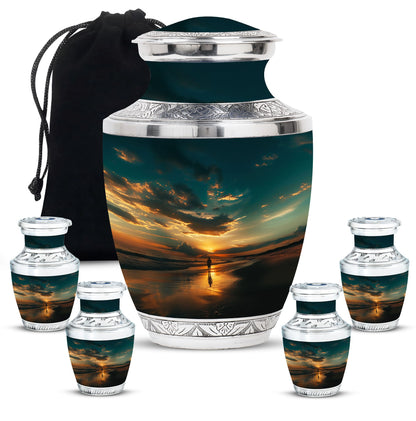 Beach Theme Large Urn With 4 Keepsake Urn