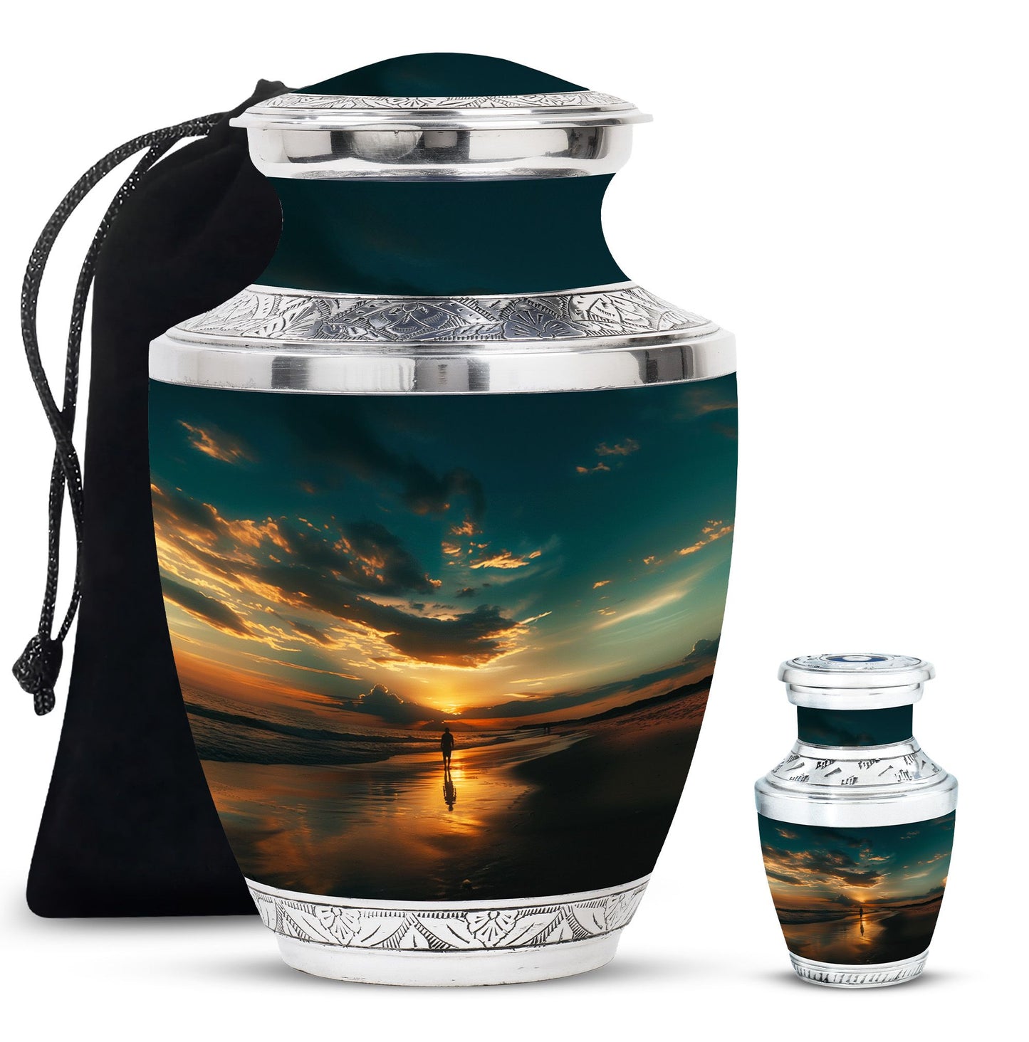 Beach Theme Large Urn With 1 Keepsake Urn