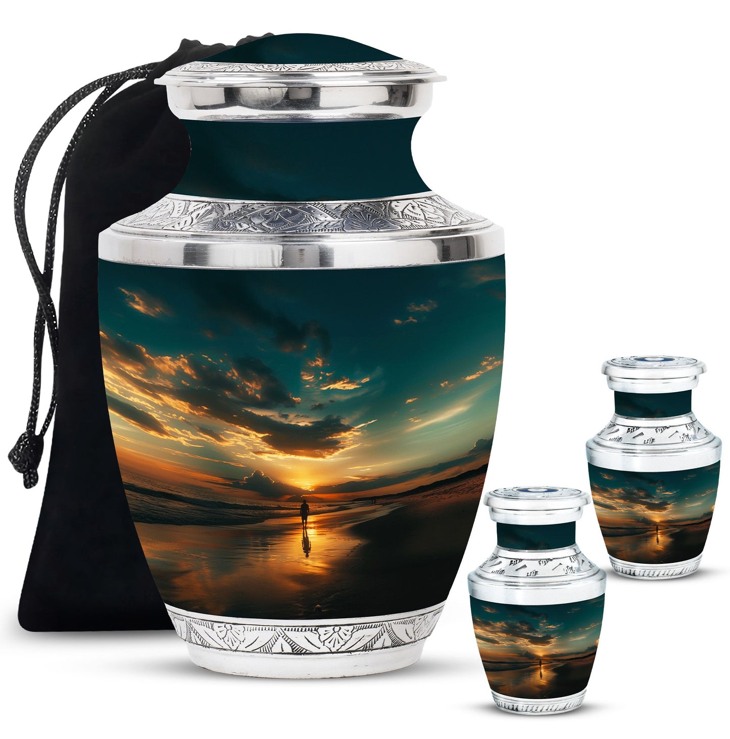Beach Theme Large Urn With 2 Keepsake Urn