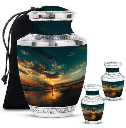Beach Theme Large Urn With 2 Keepsake Urn