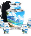 Beach Theme Large Urn With 4 Keepsake Urn