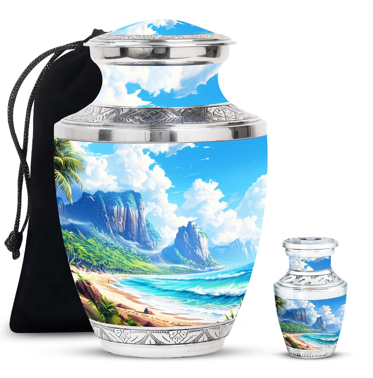 Beach Theme Large Urn With 1 Keepsake Urn