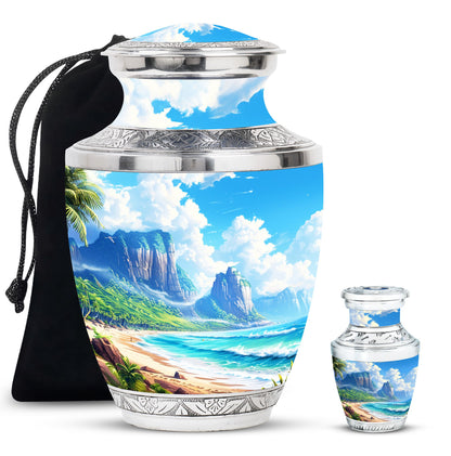 Beach Theme Large Urn With 1 Keepsake Urn