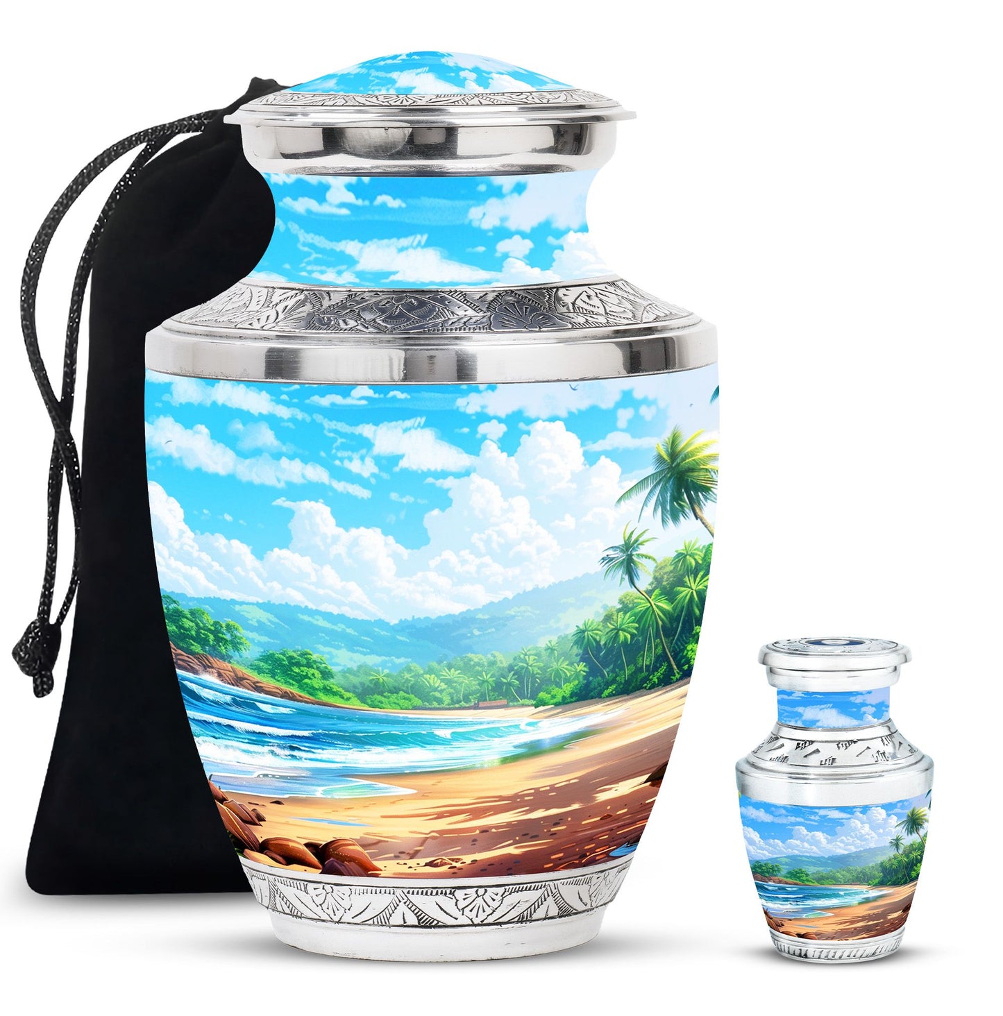 Beach Theme Large Urn With 1 Keepsake Urn