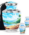 Beach Theme Large Urn With 2 Keepsake Urn