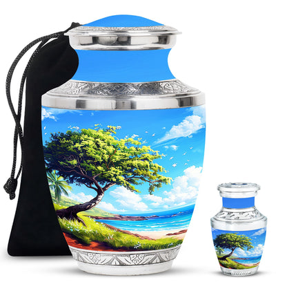 Beach Theme Large Urn With 1 Keepsake Urn