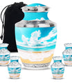 Beach Theme Large Urn With 4 Keepsake Urn