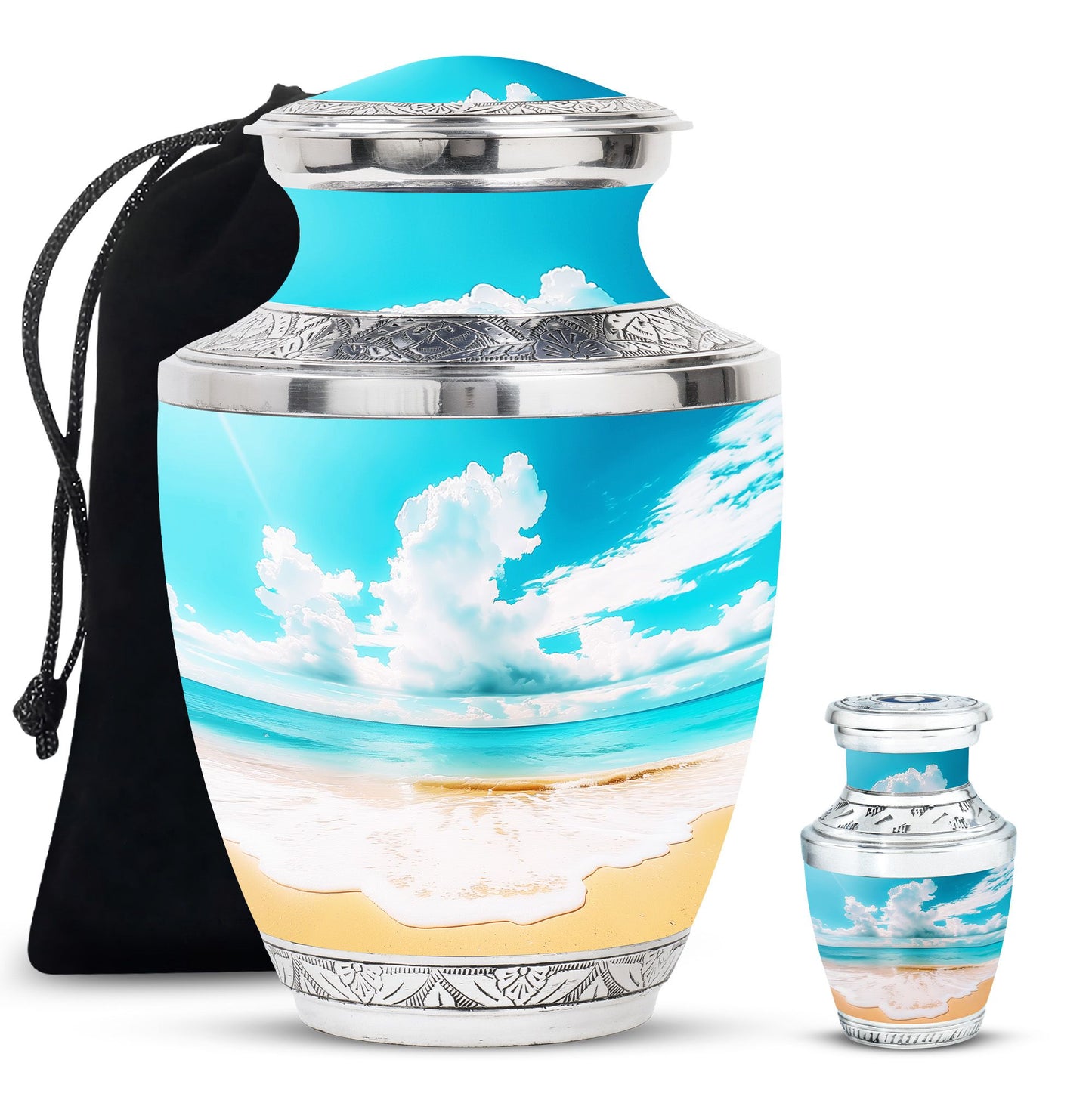 Beach Theme Large Urn With 1 Keepsake Urn