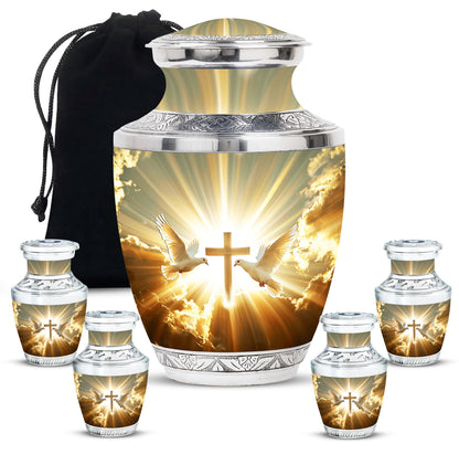 Dove Theme Large Urn With 4 Keepsake Urn