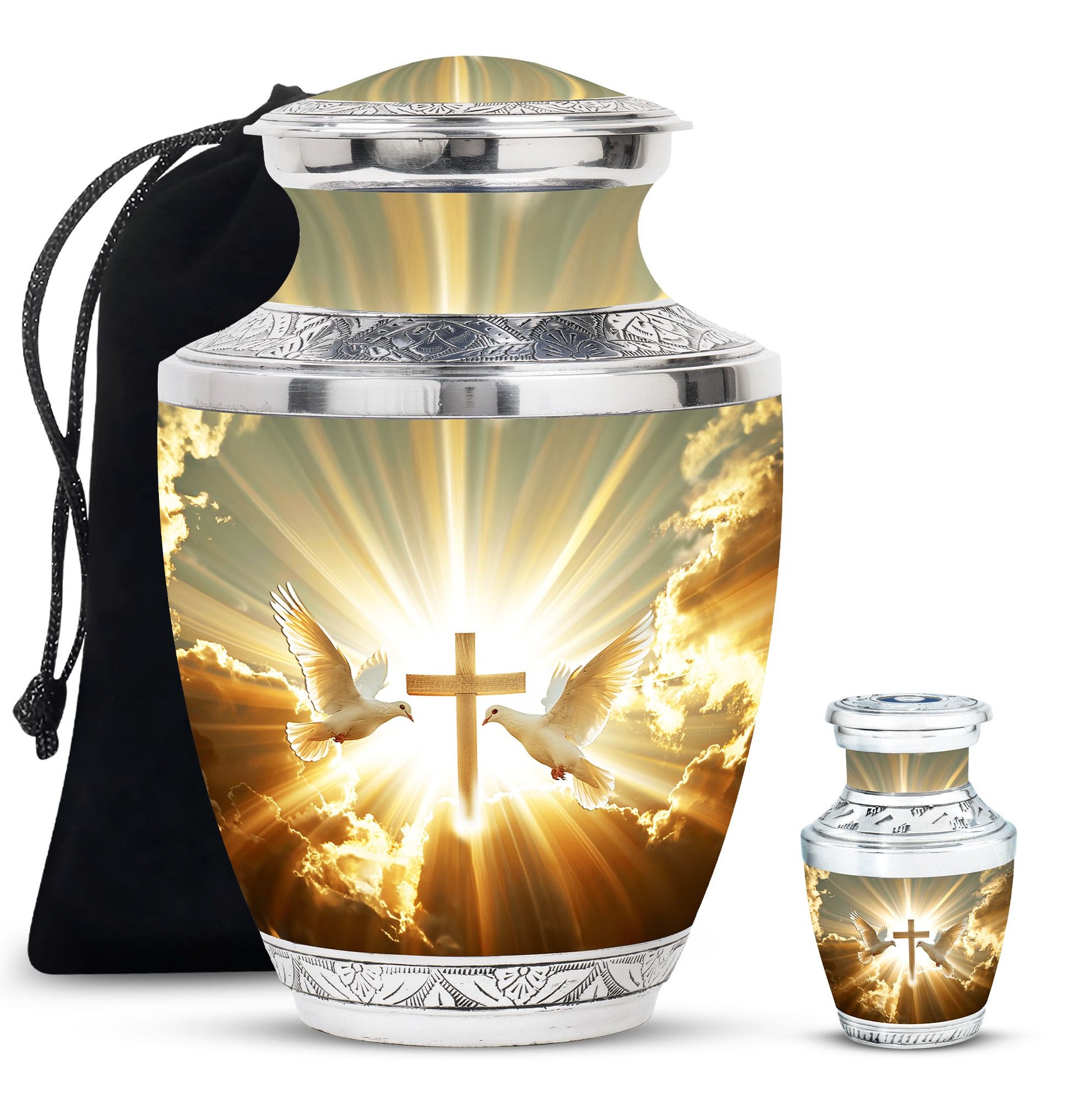 Dove Theme Large Urn With 1 Keepsake Urn