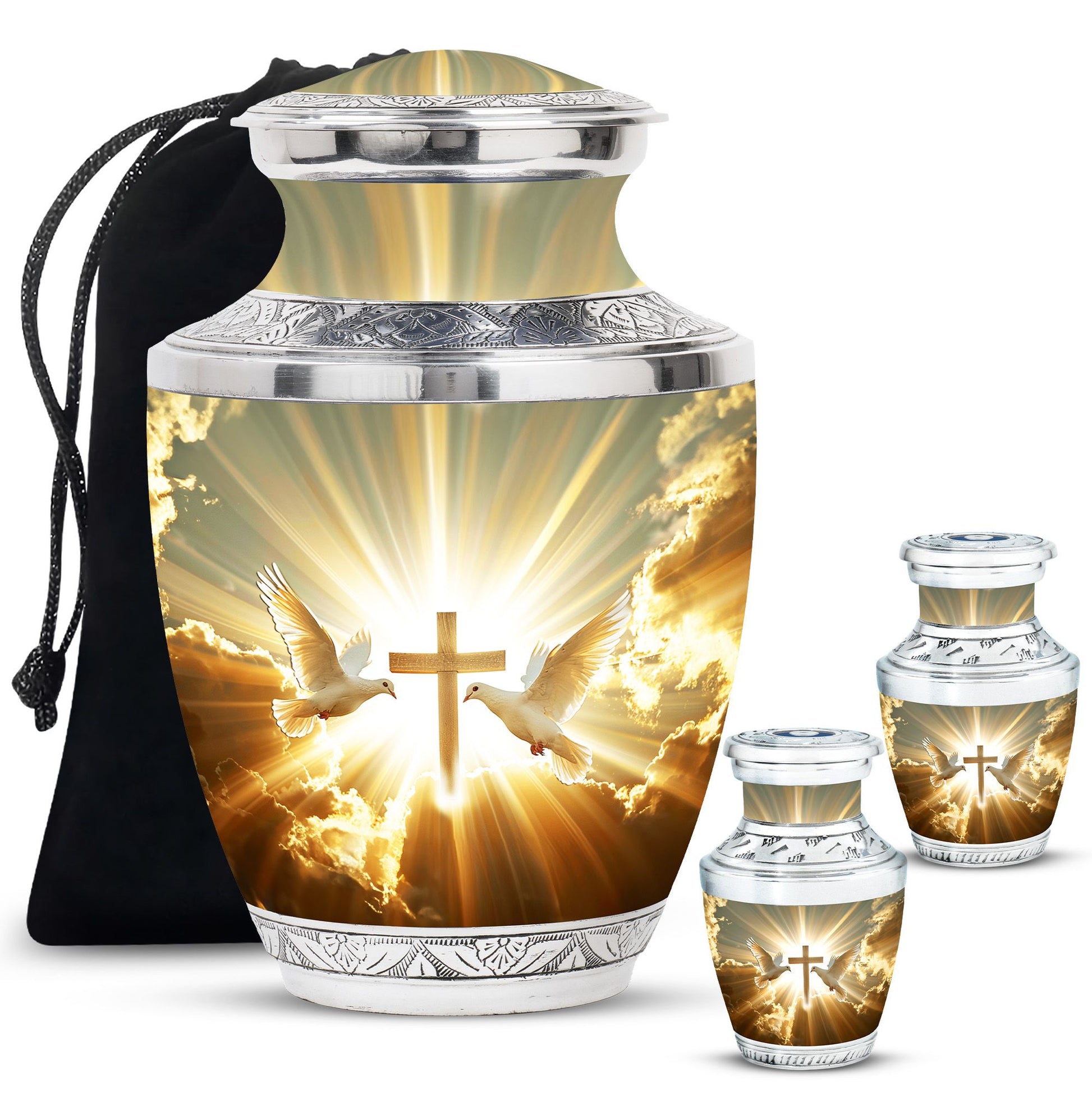 Dove Theme Large Urn With 2 Keepsake Urn