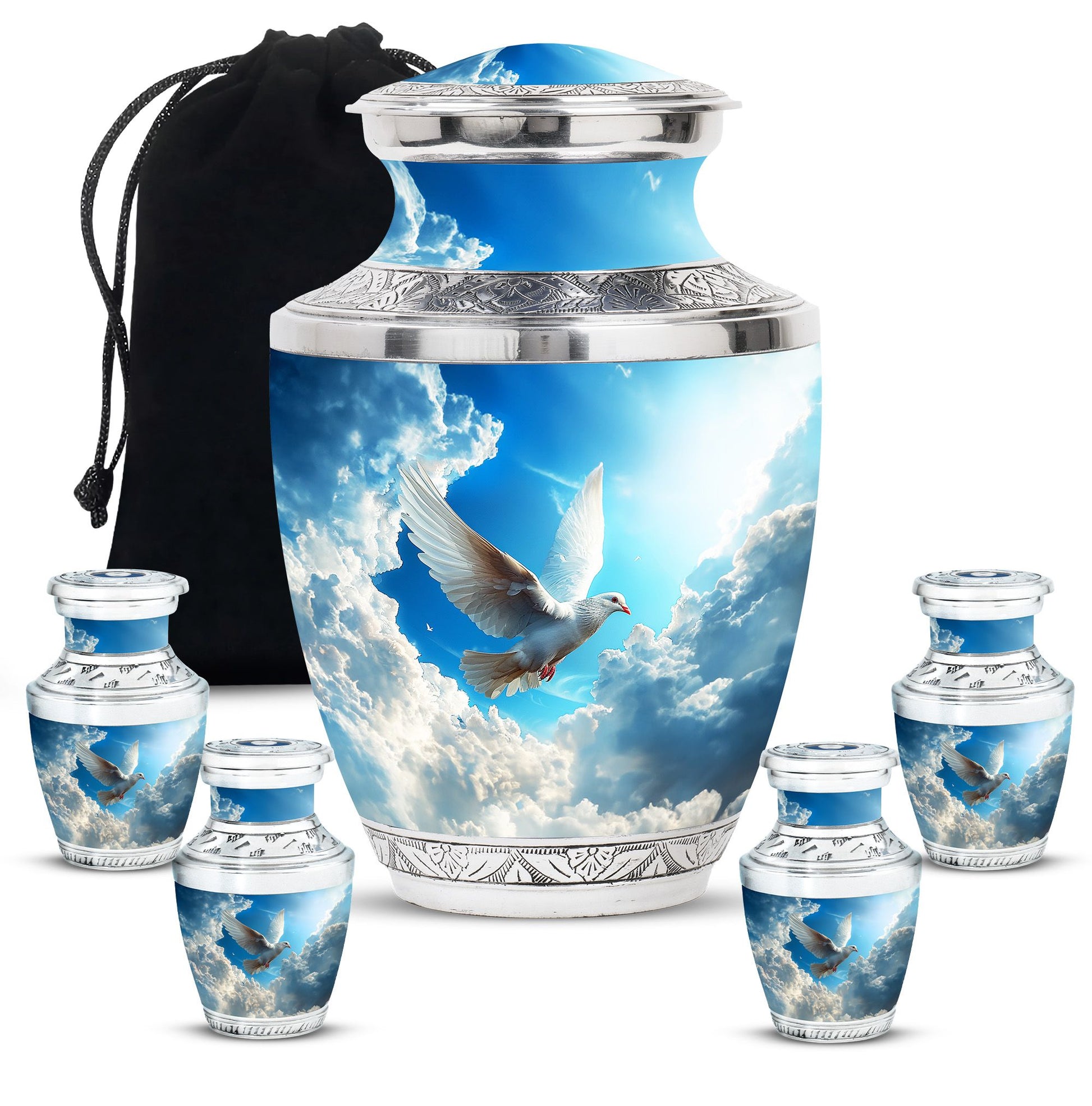 Dove Theme Large Urn With 4 Keepsake Urn