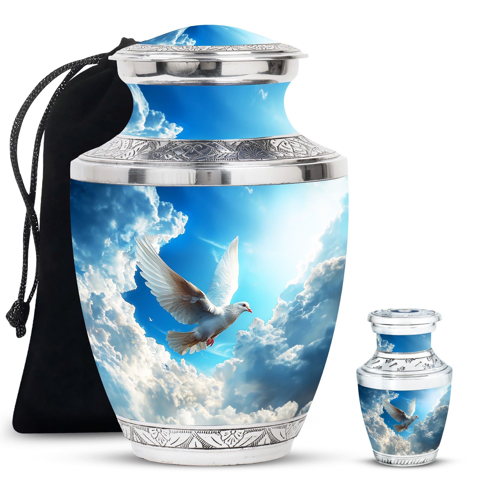 Dove Theme Large Urn With 1 Keepsake Urn