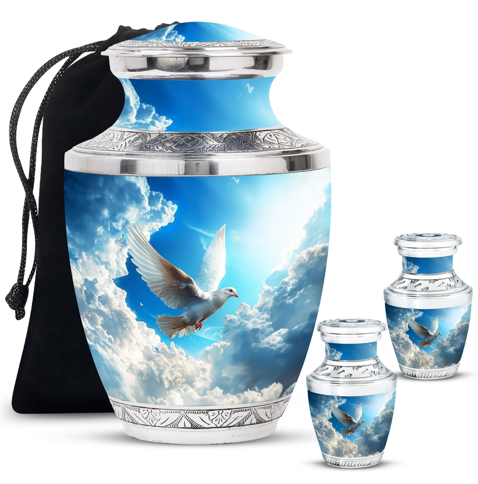Dove Theme Large Urn With 2 Keepsake Urn