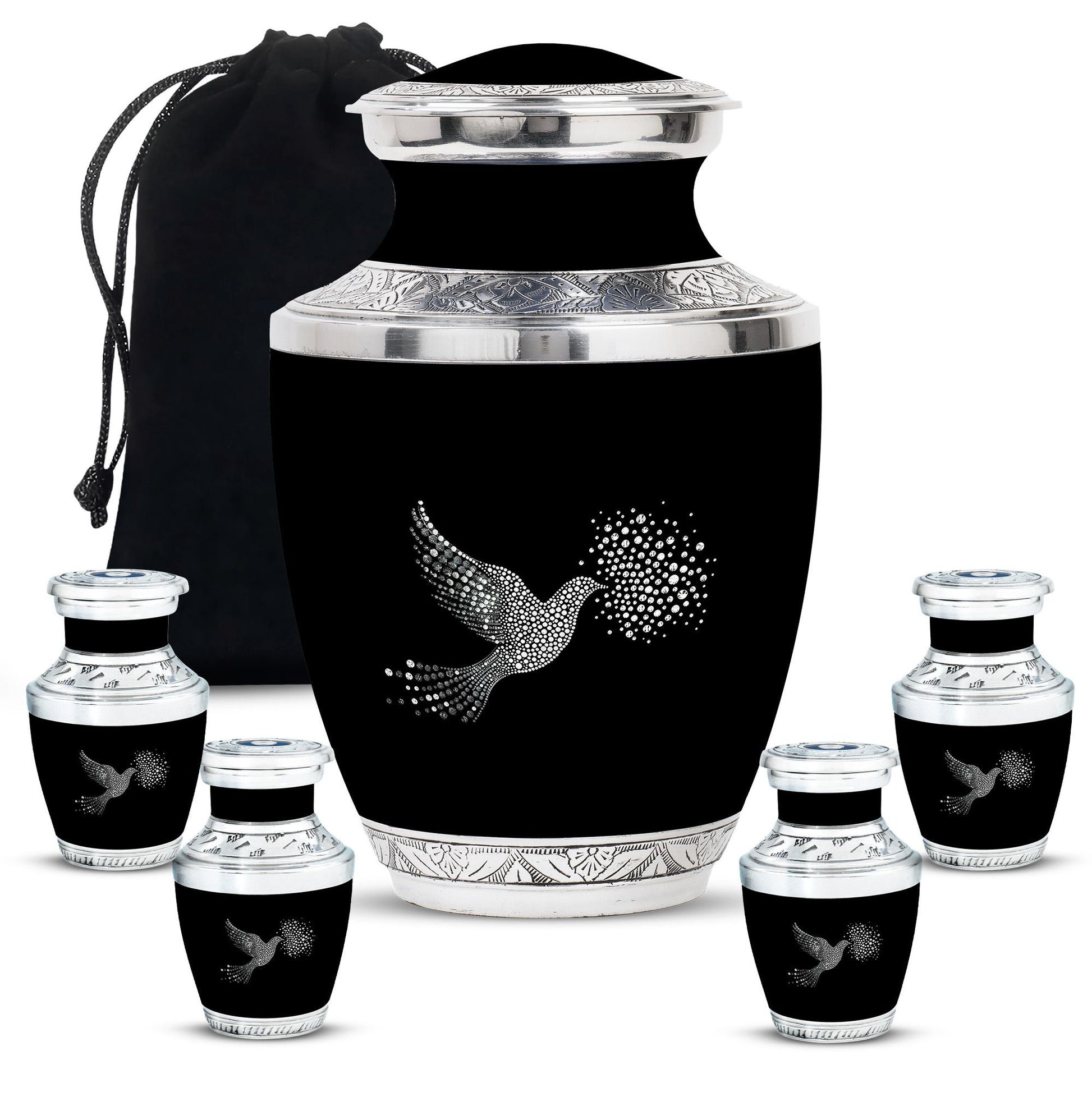 Dove Theme Large Urn With 4 Keepsake Urn