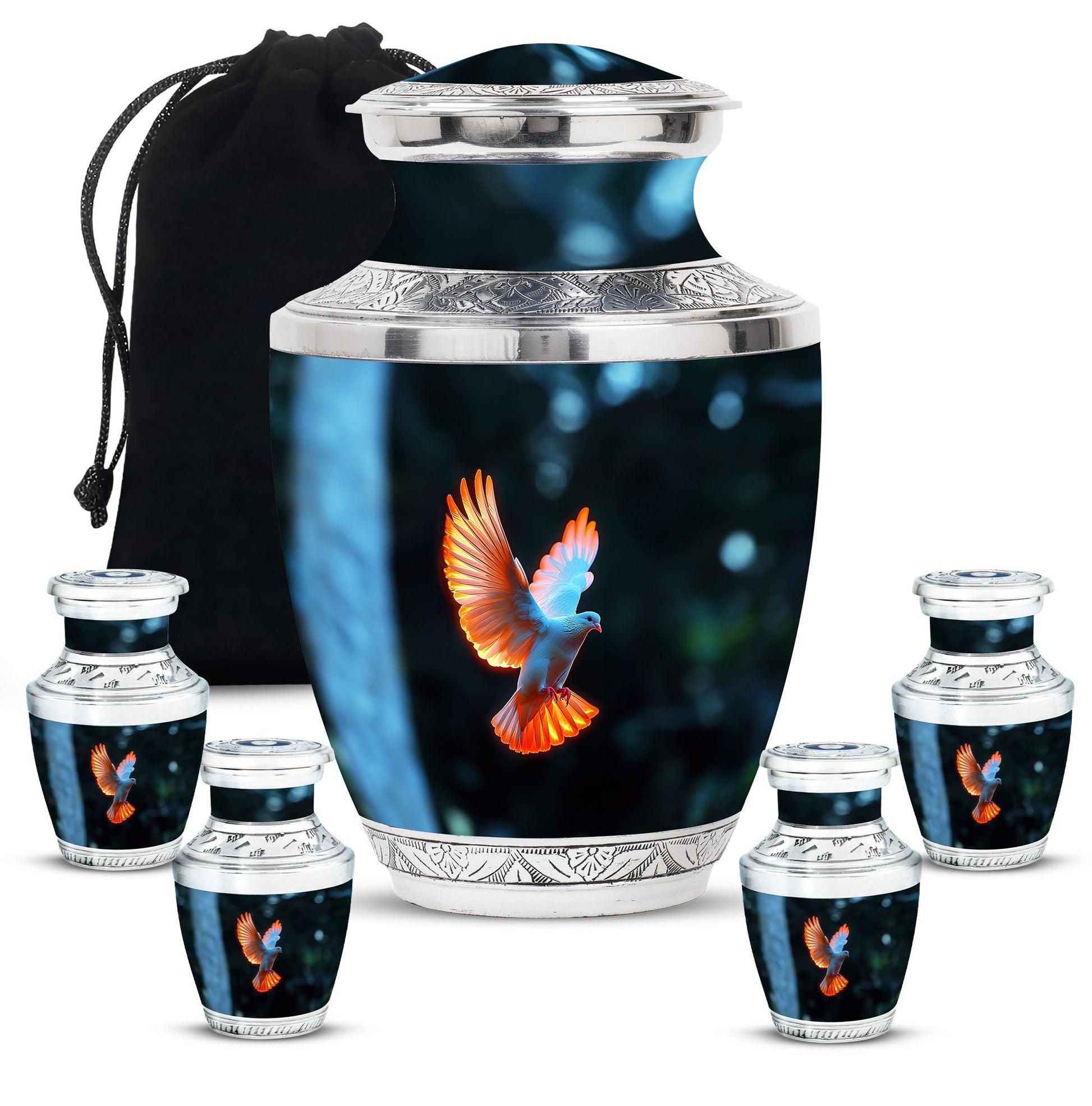 Dove Theme Large Urn With 4 Keepsake Urn