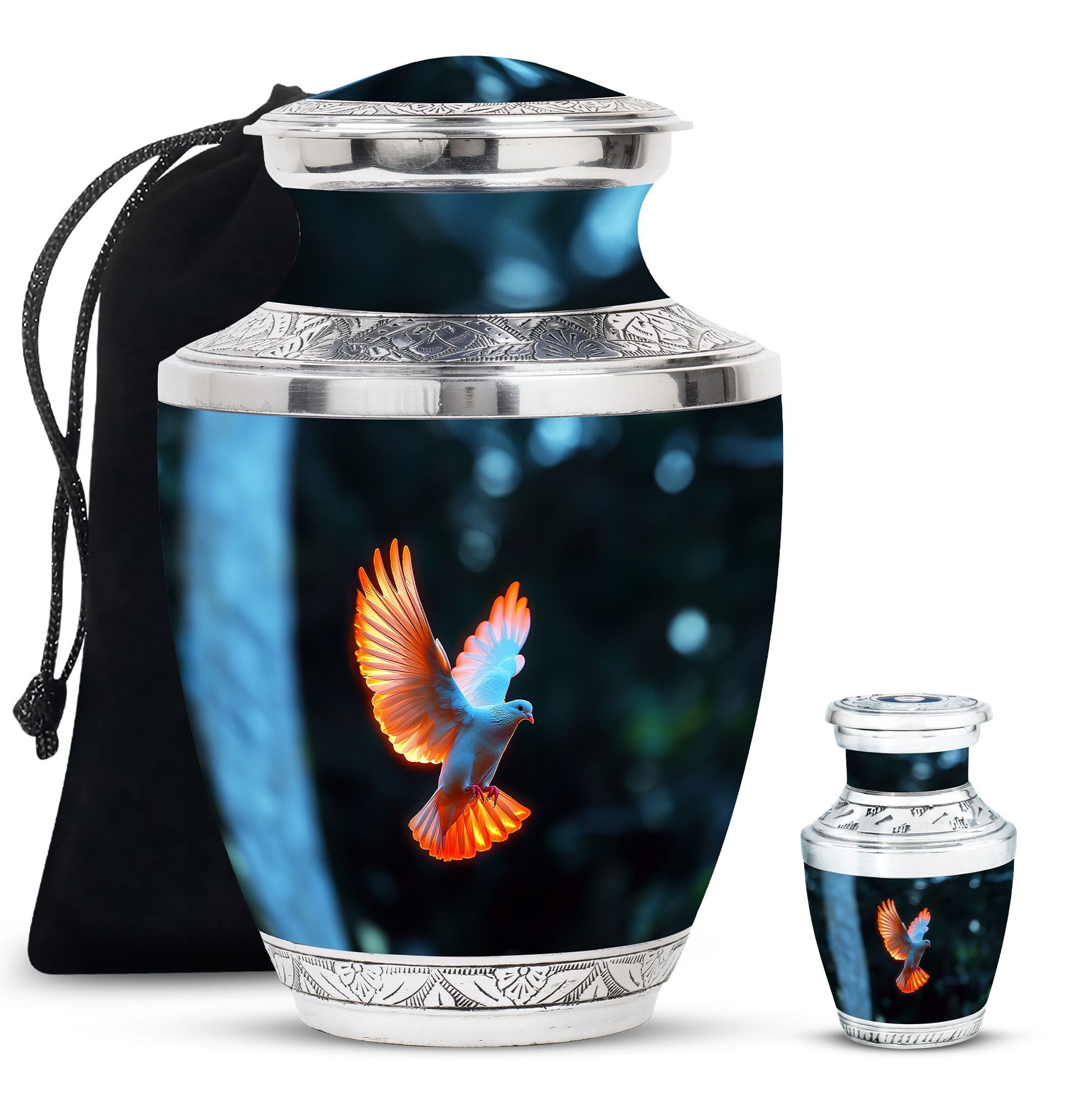 Dove Theme Large Urn With 1 Keepsake Urn