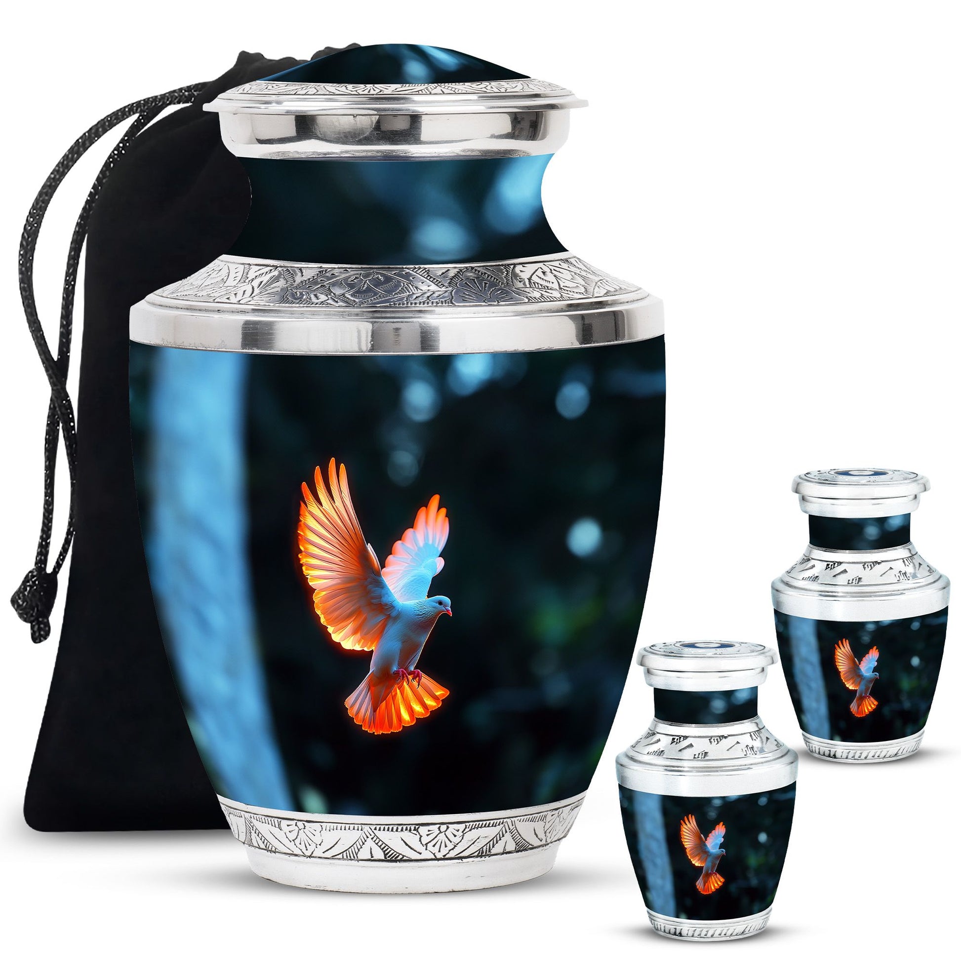 Dove Theme Large Urn With 2 Keepsake Urn