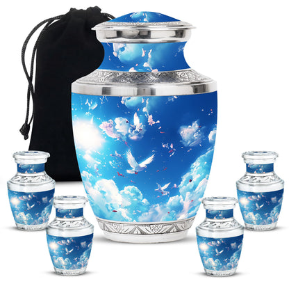 Dove Theme Large Urn With 4 Keepsake Urn