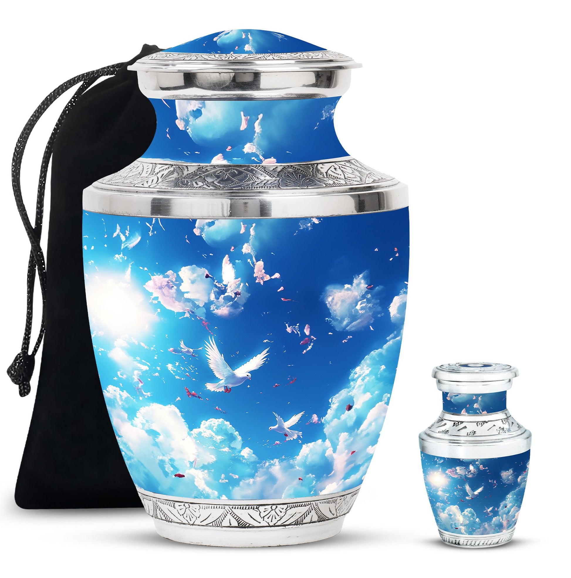 Dove Theme Large Urn With 1 Keepsake Urn