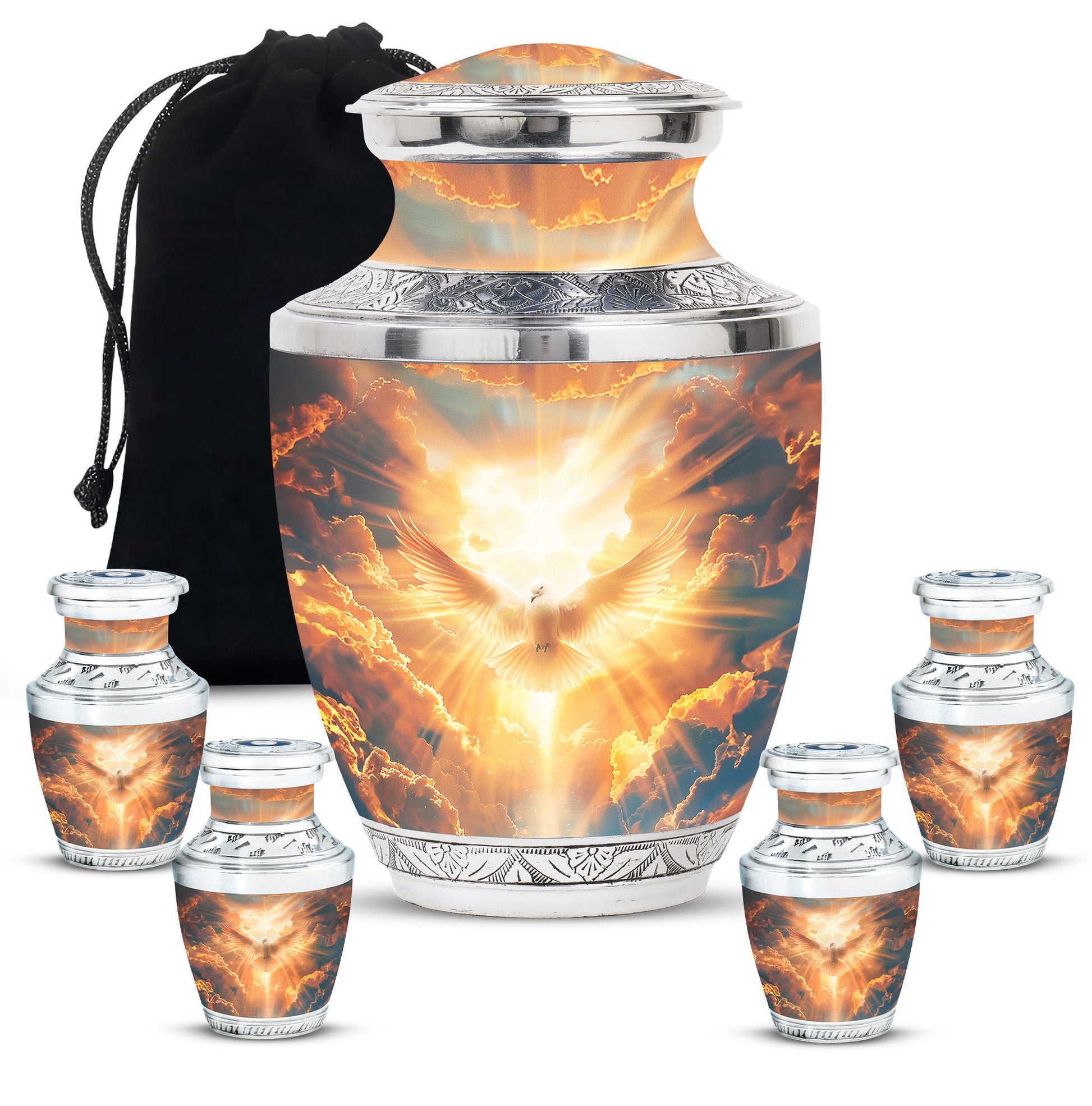 Dove Theme Large Urn With 4 Keepsake Urn