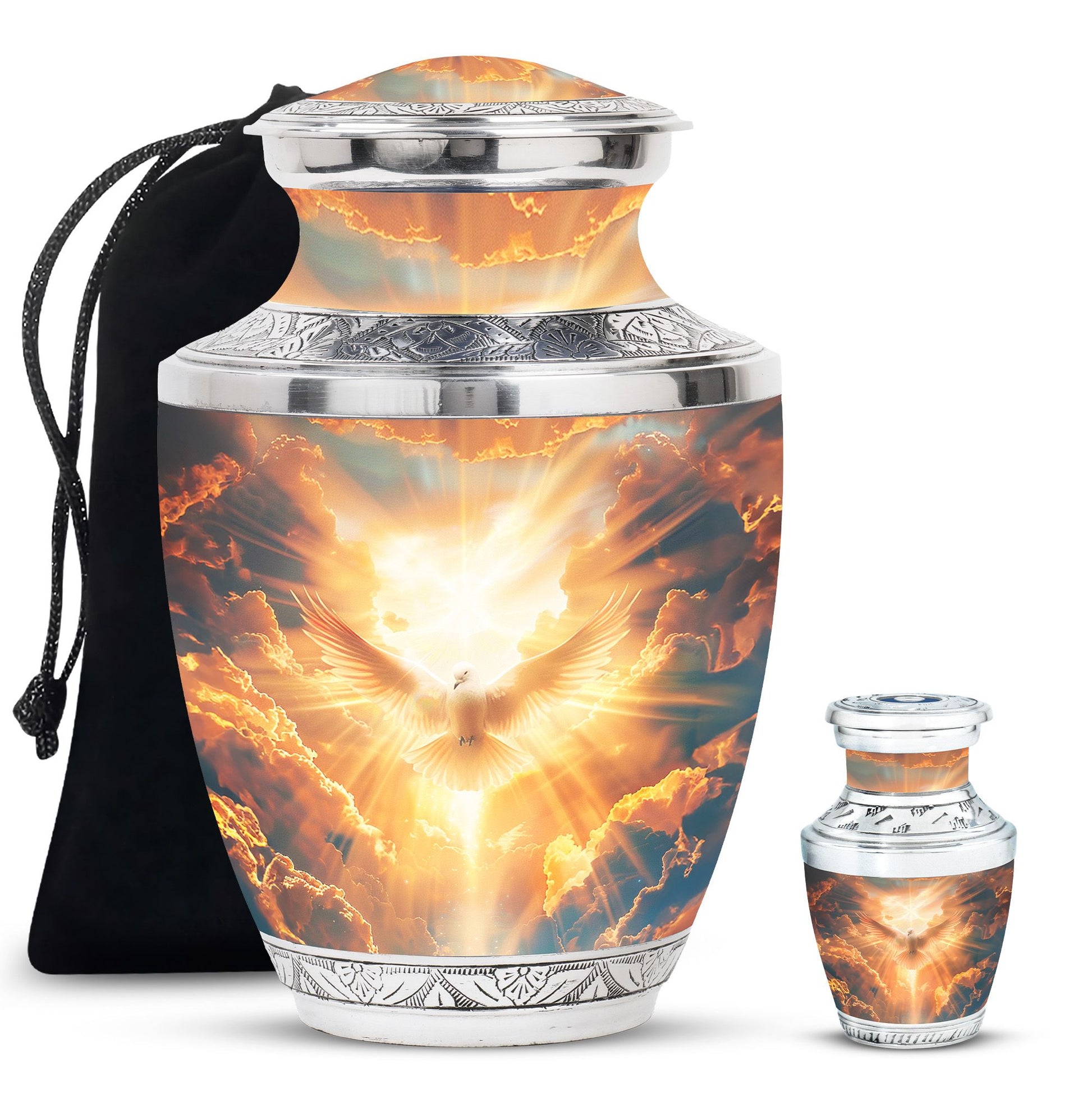Dove Theme Large Urn With 1 Keepsake Urn