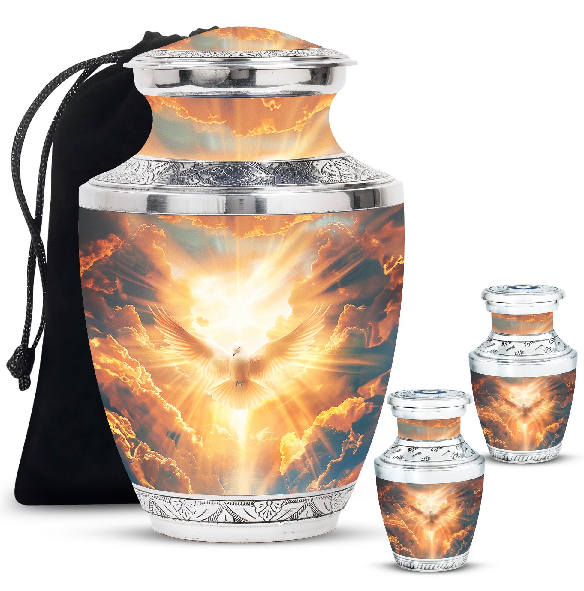 Dove Theme Large Urn With 2 Keepsake Urn