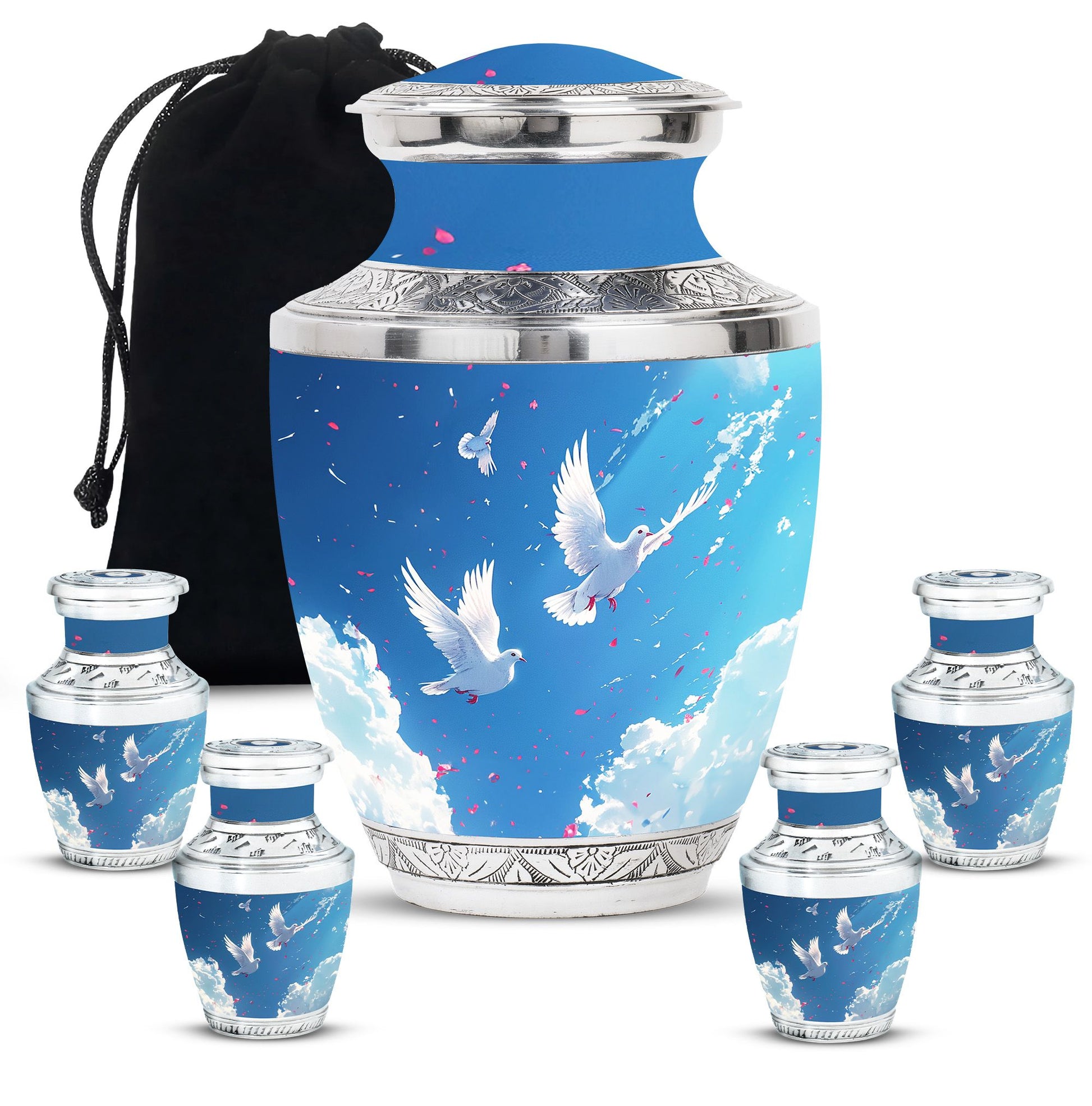Dove Theme Large Urn With 4 Keepsake Urn