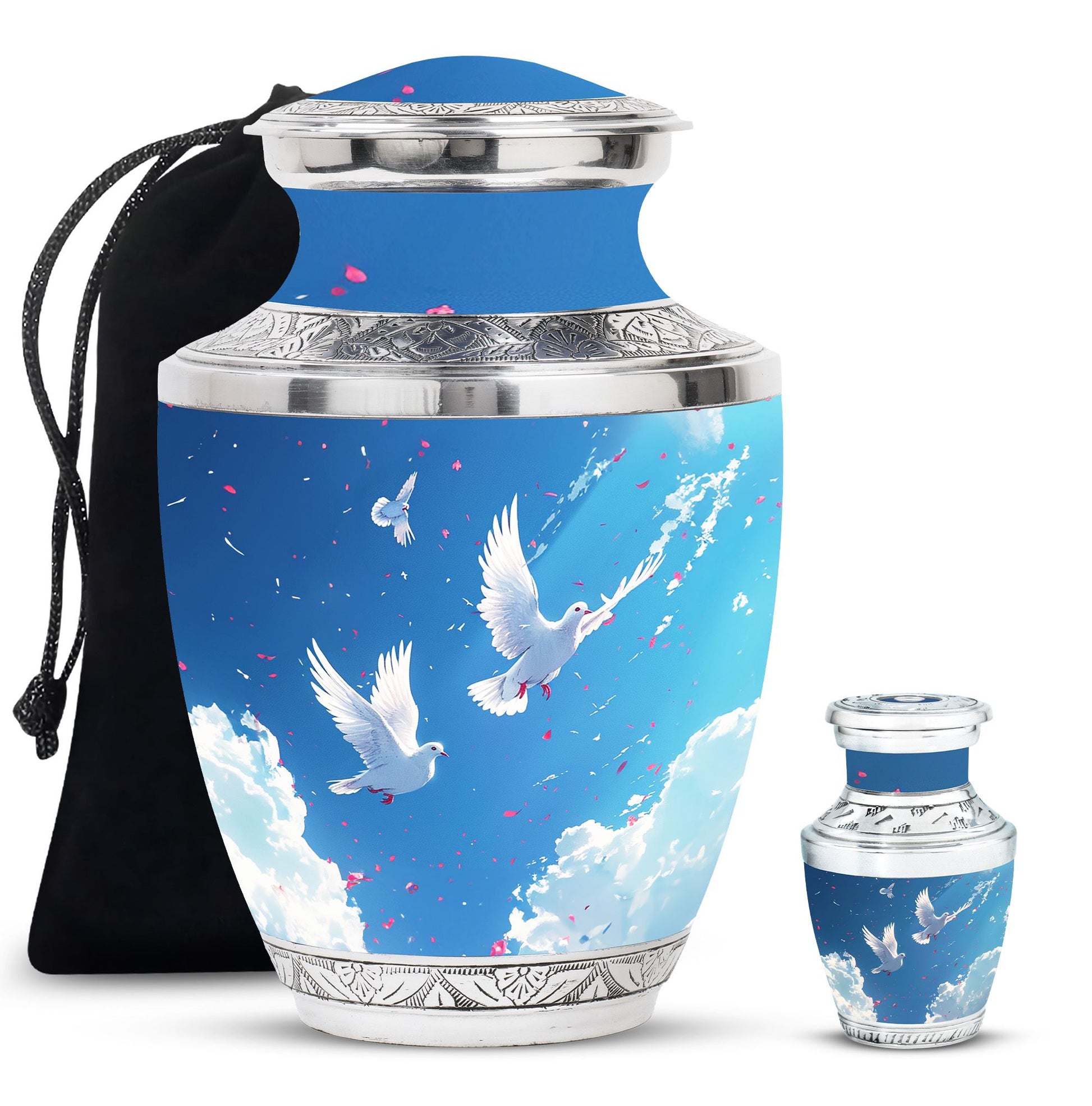 Dove Theme Large Urn With 1 Keepsake Urn