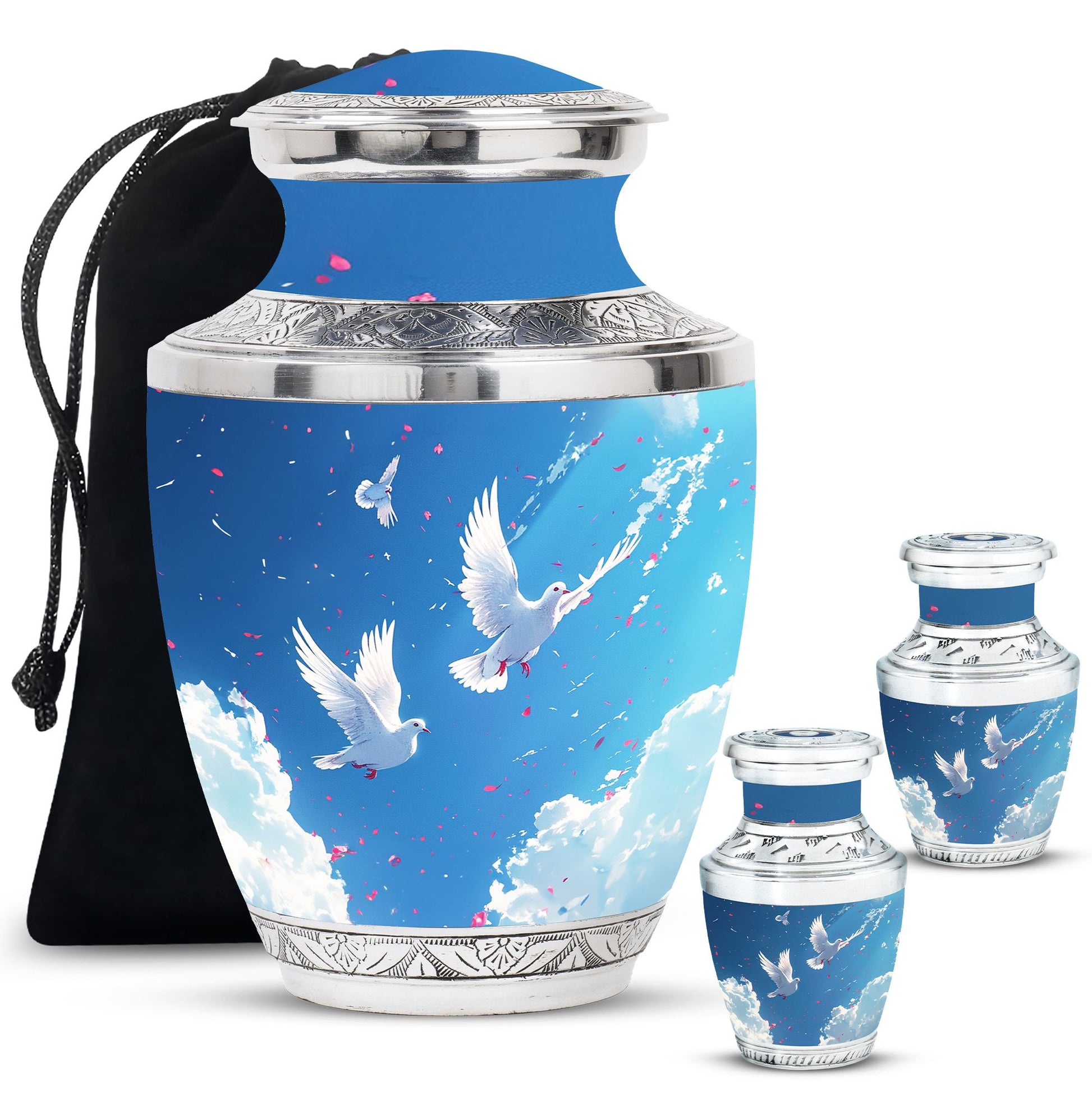 Dove Theme Large Urn With 2 Keepsake Urn