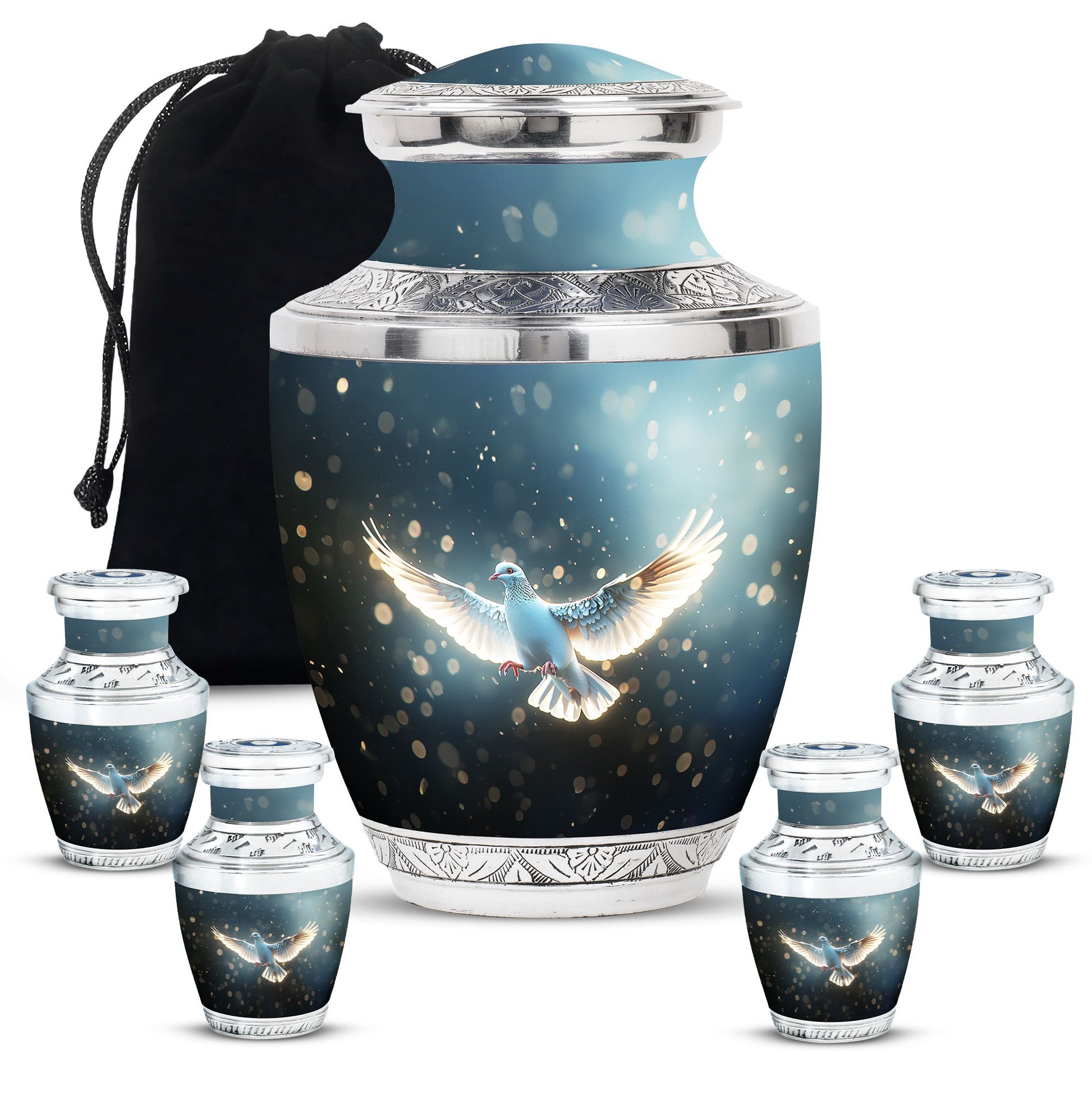 Dove Theme Large Urn With 4 Keepsake Urn