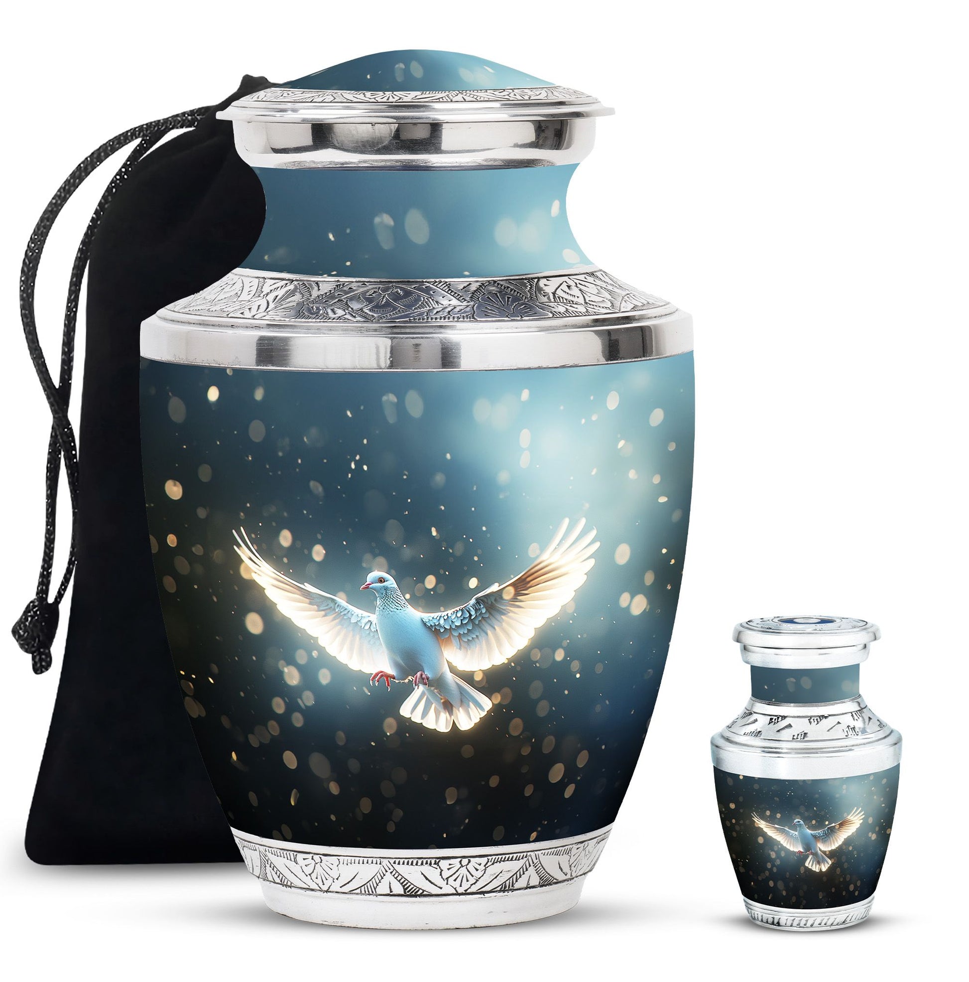 Dove Theme Large Urn With 1 Keepsake Urn