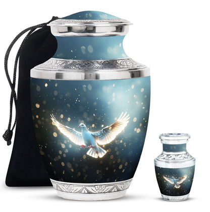 Dove Theme Large Urn With 1 Keepsake Urn