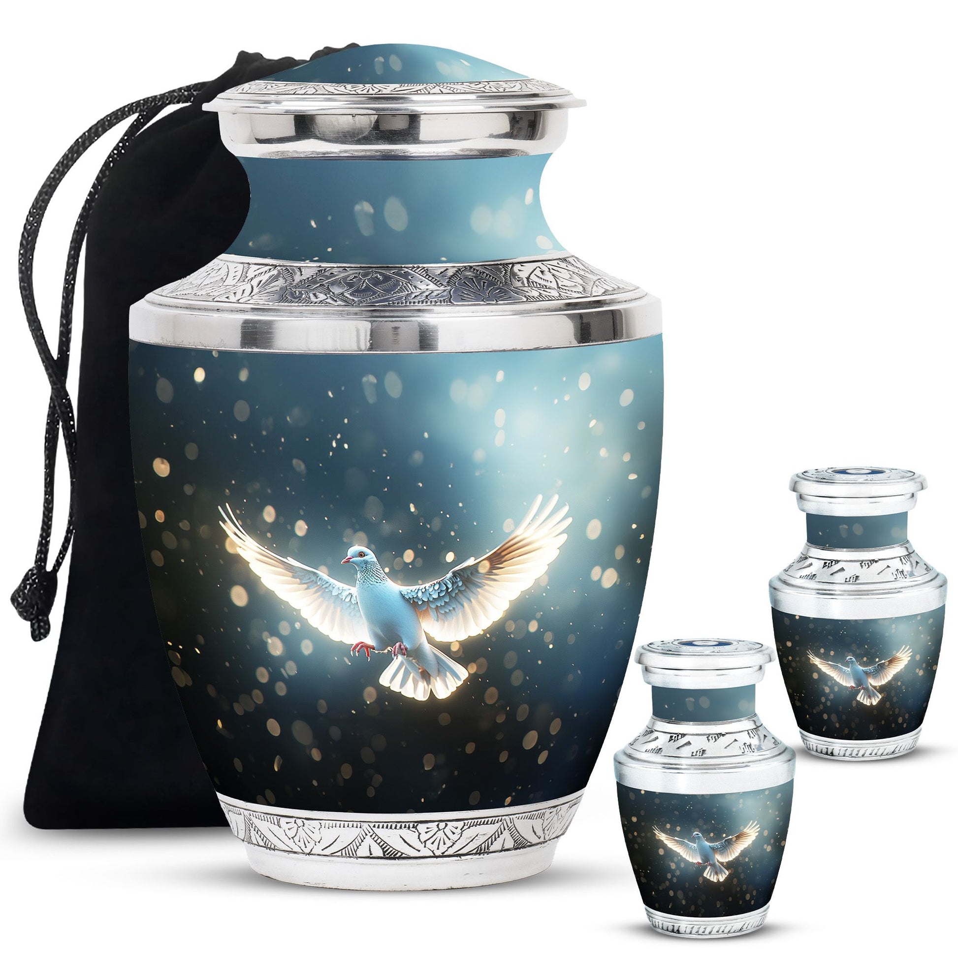 Dove Theme Large Urn With 2 Keepsake Urn